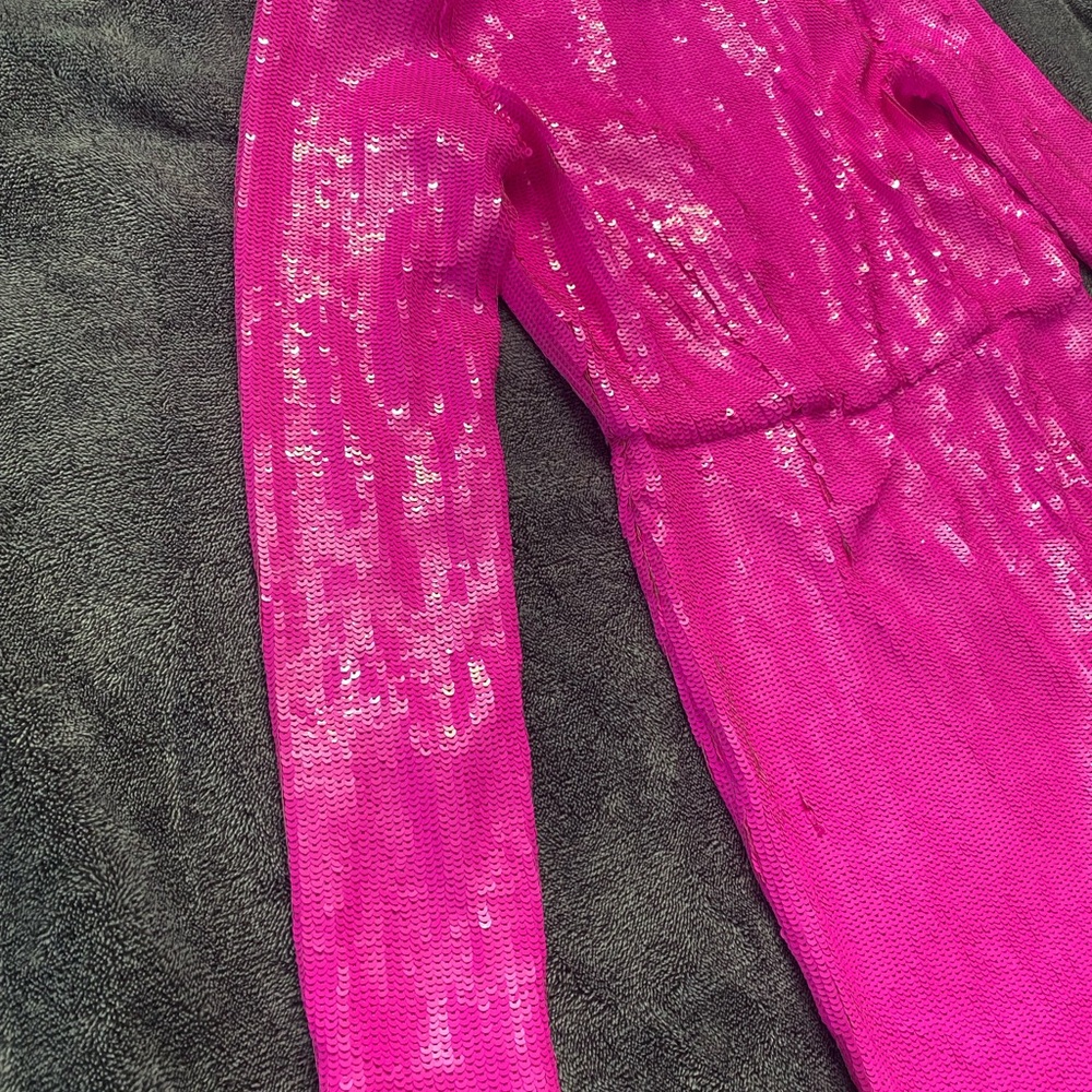 🔥 Vivi Vici Fuchsia Sequin Long Sleeve Mini Dress - Size XS - Keyhole Back - Picture 4 of 12